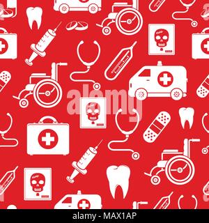 Medicine vector seamless pattern in red color Stock Vector