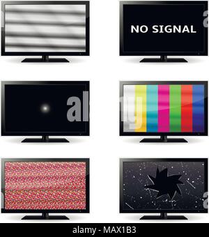 TV icons with no signal and test image on the screens Stock Vector