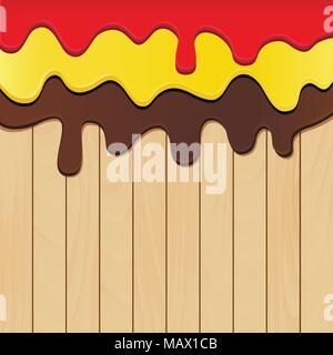 Paint dripping on wooden planks background. Vector illustration. Stock Vector