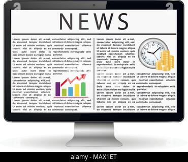 Vector modern office monitor with news site on the screen Stock Vector