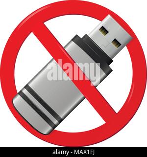 USB prohibition icon. No flash drive. Red circle symbol. Vector ...