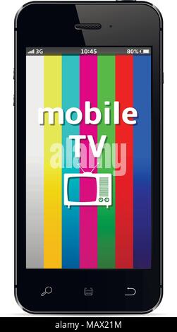 Mobile smart phone with tv icon on test pattern screen Stock Vector