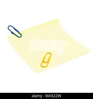 Blank empty yellow to-do list sheet sticker paperclips, isolated closeup background blank empty copy space sticky note Stock Photo