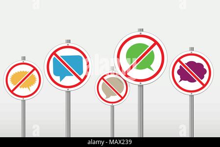 No talking signs, stop voice signs. Vector illustration. Stock Vector