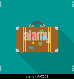 Tourist bag flat icon with long shadow Stock Vector