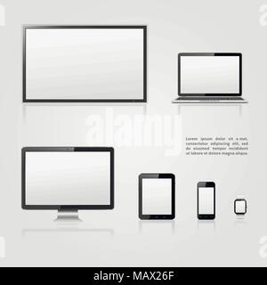 TV screen, lcd monitor, notebook, tablet computer, mobile phone, smart watch templates Stock Vector
