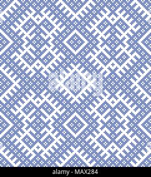 Pattern based onTraditional ethnic Russian and slavic ornament.DISABLING LAYER,you can obtain seamless pattern.The pattern is filled with blue circles Stock Vector