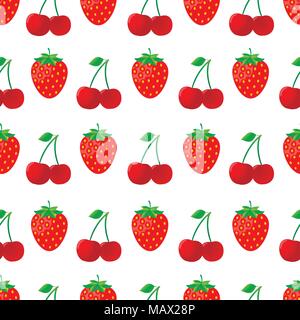 Seamless pattern with strawberries and cherries on white background Stock Vector