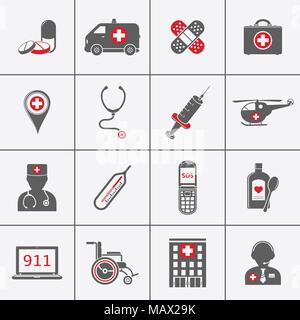 Medical and hospital icons set Stock Vector