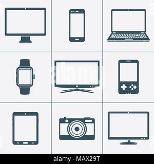 Modern digital devices and electronic gadgets icons Stock Vector