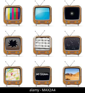 Vector retro TV icons with various screens. Stock Vector