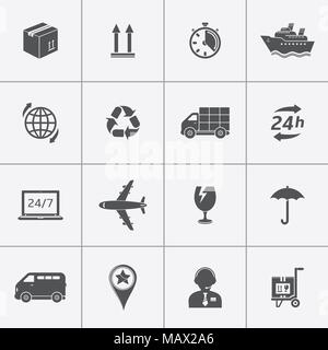 Delivery, shipping and transportation icons in grey color. Vector illustration Stock Vector