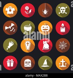 Halloween flat icons set with long shadow. Vector illustration. Stock Vector