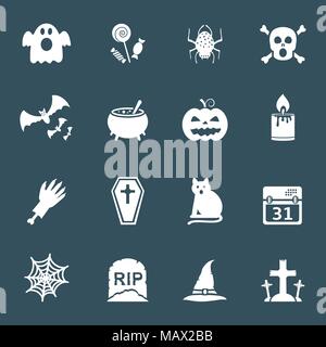 Halloween white icons set on soft background. Vector illustration. Stock Vector