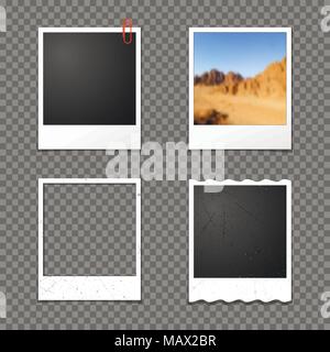 Blank instant photo frames isolated on transparent background. Vector illustration. Stock Vector