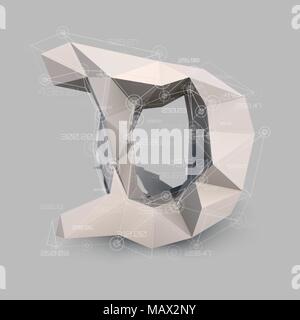 Capital latin letter D  in low poly style. Stock Vector