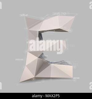 Capital latin letter E  in low poly style. Stock Vector