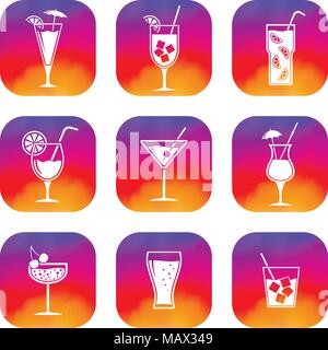 Cocktail apps icons set, web buttons Stock Vector