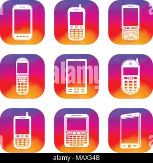 Mobile phones apps icons set, web buttons Stock Vector