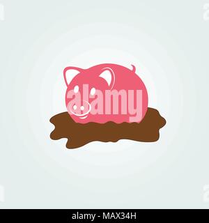 Cute smile pink pig in the mud. Vector illustration. Stock Vector