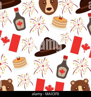 canadian flag and bear with hat pattern Stock Vector