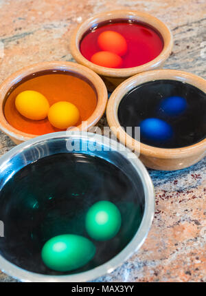 Colorful decorated dyed Easter eggs Stock Photo