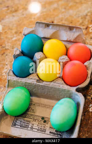 Colorful decorated dyed Easter eggs Stock Photo
