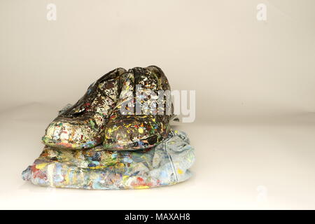 A pair of used colored leather artistic shoes. Stock Photo