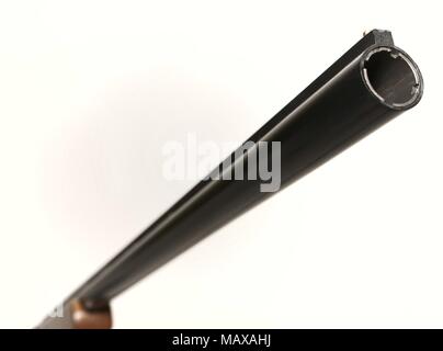 End of a black riffle and view inside on white background, 12 gauche. Stock Photo