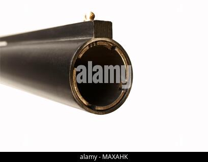 End of a black riffle and view inside on white background, 12 gauche. Stock Photo