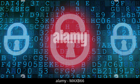 red lock on binary numbers and digital screen background Stock Photo ...