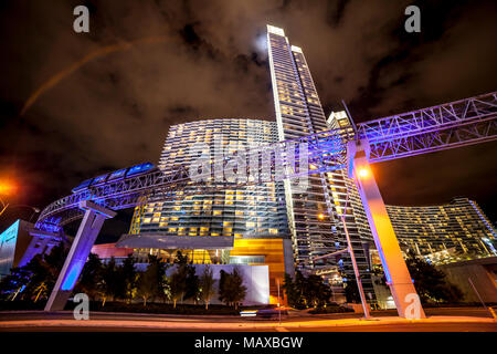 Looking up at the Aria Express and the Aria Resort and Casino, Las Vegas, Narvarda, U.S.A. Stock Photo