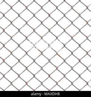 Metal net, intertwined metal wires on a white background. Metal fence Stock Photo