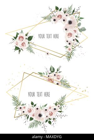 Vector botanical banners set with flowers. Frame border with copy space. Stock Vector