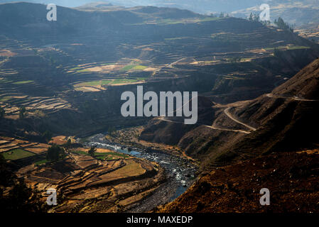 On the road to the top of the canyon de colca just outside of Arequipa in Peru Stock Photo