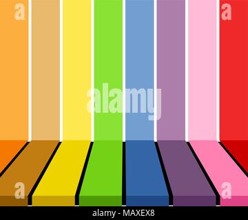 Empty colorful tabletop display over multicolored stripes background. Vector illustration, EPS10. Stock Vector