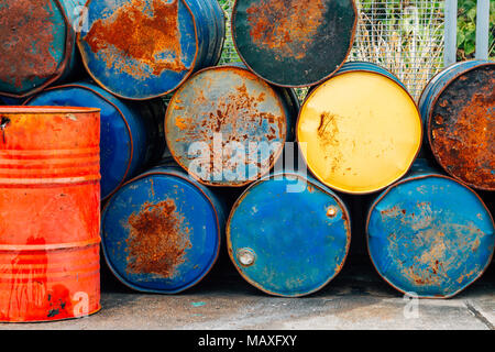 Rusty oil barrels drums Stock Photo