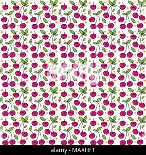 Red Cherry Seamless Pattern Texture with Leaves and Orange Polka Dot Element Stock Vector