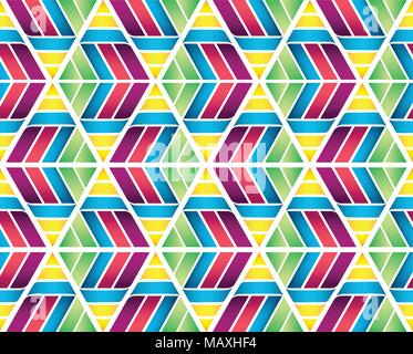 Colorful triangle hexagon honeycomb seamless texture background. Complex geometry Stock Vector
