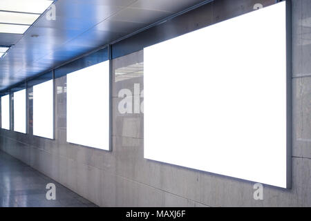 Urban Subway Underground Billboard Rectangular White Mockup City Advertisement Stock Photo