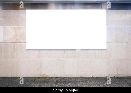Urban Subway Underground Billboard Rectangular White Mockup City Advertisement Stock Photo