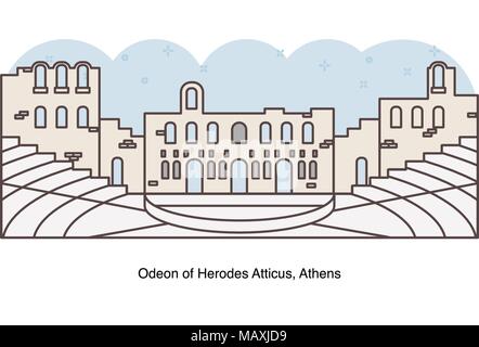 Vector line illustration of Odeon of Herodes Atticus, Athens, Greece. Stock Vector