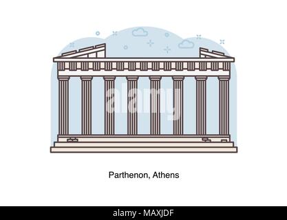 Vector line illustration of Parthenon, Athens, Greece. Stock Vector