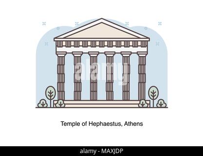 Vector line illustration of the Temple of Hephaestus, Athens, Greece. Stock Vector