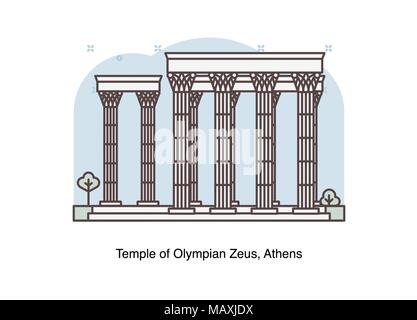 Vector line illustration of the Temple of Olympian Zeus, Athens, Greece. Stock Vector