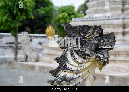 Thai Singha lion statue at Buddhist temple Wat, Chiang Mai, Thailand Stock Photo