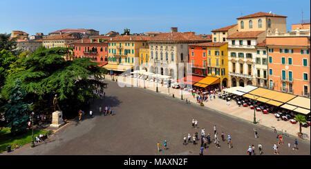 Verona, Veneto / Italy - 2012/07/06: Verona historic city center - Piazza Bra square with surrounding historic tenements Stock Photo