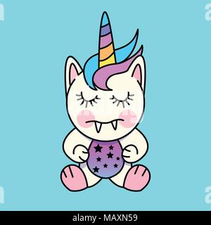 A cute little Unicorn Monster character. Vector illustration. Stock Vector