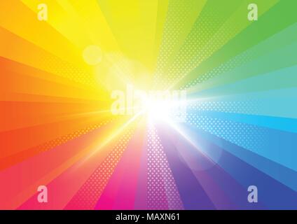 A bright rainbow burst radiant background. Vector illustration Stock Vector