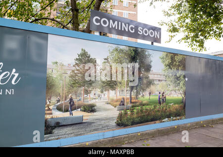 Computer generated image on billboard at site of new property development in Islington, London, UK Stock Photo